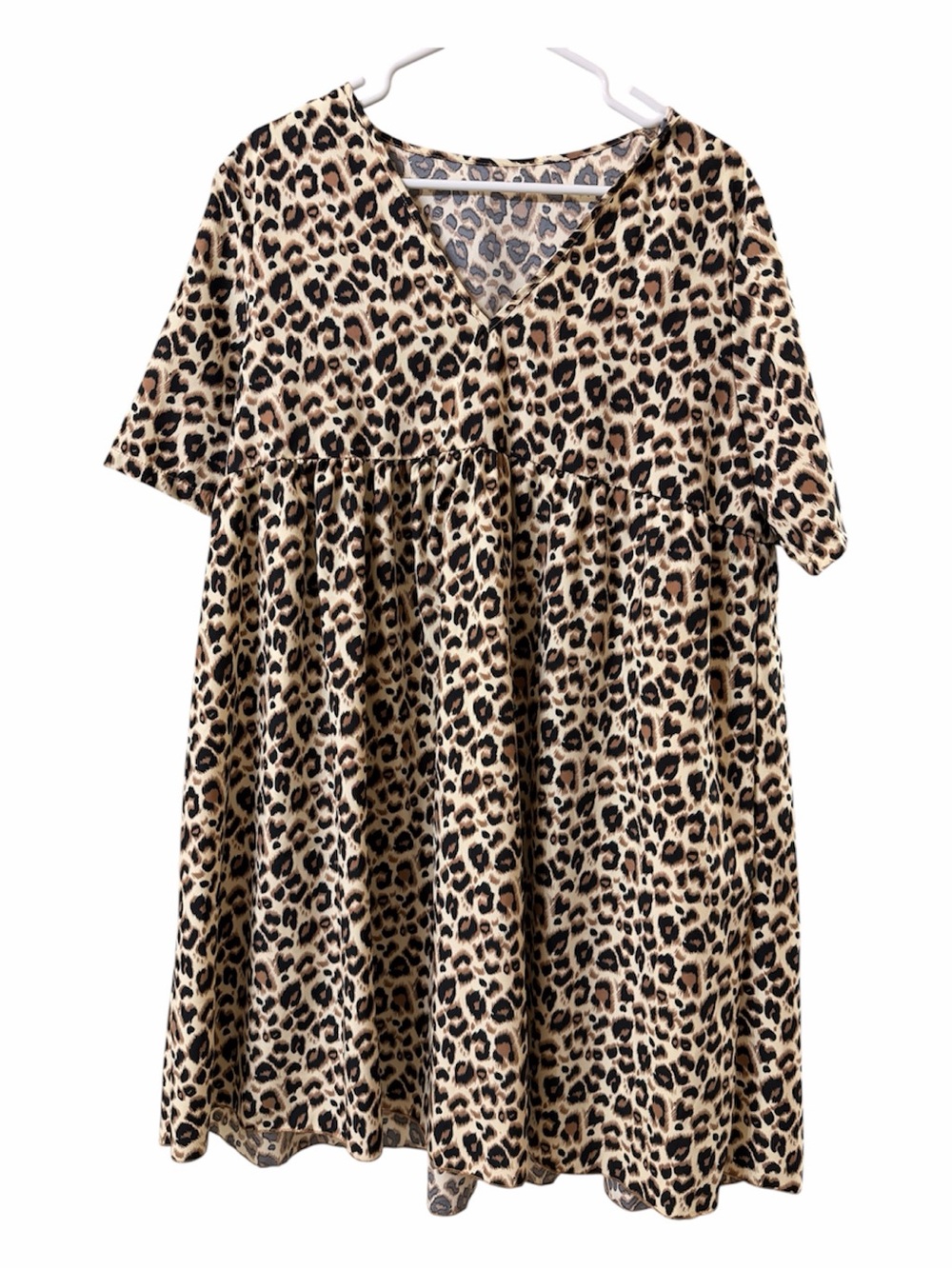 SHEIN Cheetah Print Short Sleeve Dress - Tan Black